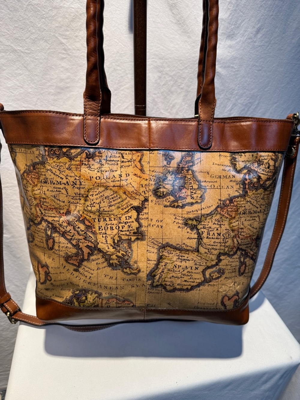 Patricia Nash Map Print Leather Tote in Tan and Brown - Picture 4 of 13